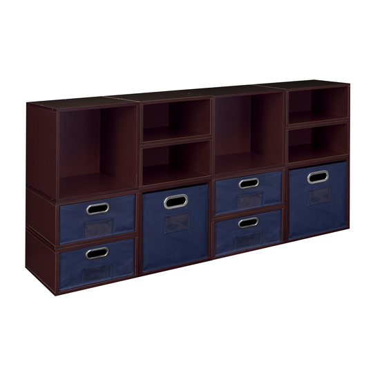 Noble Connect Storage Set- 4 Full Cubes/8 Half Cubes with Foldable Storage Bins- Truffle/Blue