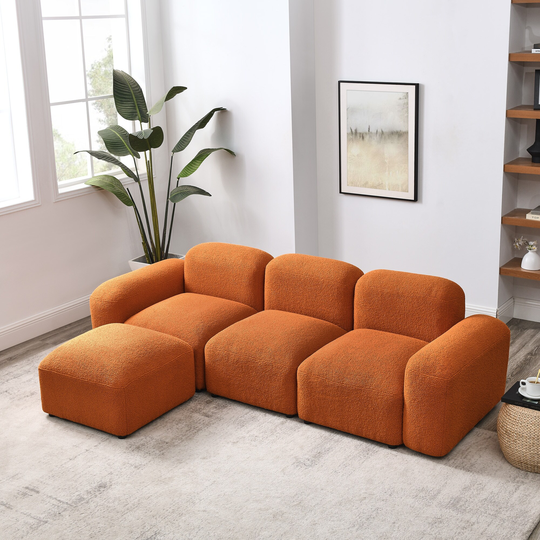 L-Shape Modular Sectional Sofa with Ottoman, 94.5'' Teddy Fabric Reversible Sofa DIY Combination for Living Room, Apartment