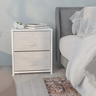 2 Drawer Storage Stand with Wood Top & Fabric Pull Drawers
