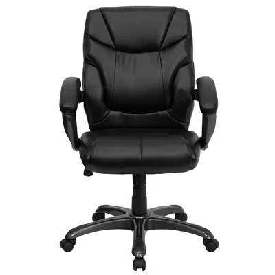 Yager Mid-Back LeatherSoft Overstuffed Swivel Task Ergonomic Office Chair w/Arms