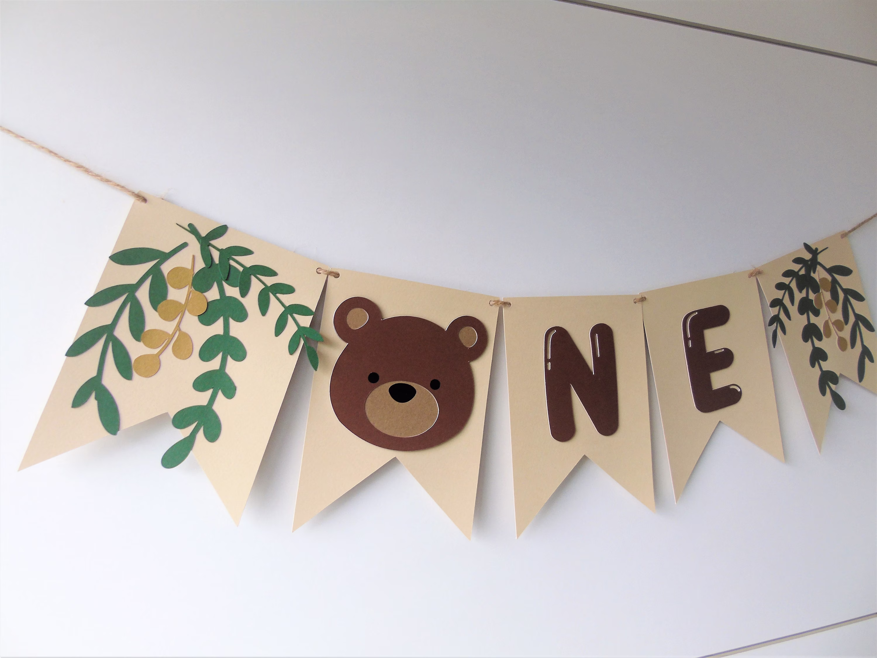 Teddy Bear High Chair Banner, 1st Birthday, One Highchair Greenery Themed Birthday Party, Boy Party Decoration