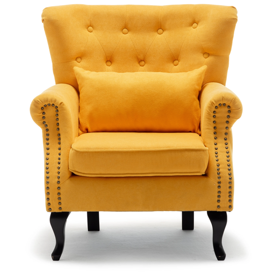Accent Wingback Chair, Modern Tufted Linen Club Chair