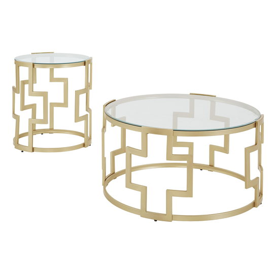 Spumante Matte Gold Finish, Clear Glass Top Table Set by iNSPIRE Q Bold
