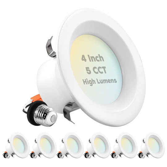 Luxrite 4" LED Recessed Lights, 14W=75W, 5 Color Options, 950 Lumens, Dimmable, Wet Rated, ETL Listed 6 Pack