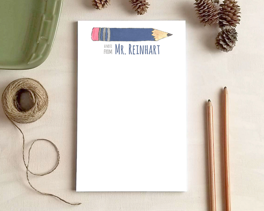 Teacher Notepad - Blue Pencil Gift Personalized Stationery
