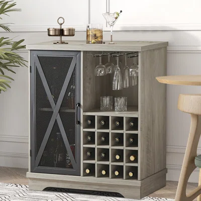 Jamaro 31.5"W Farmhouse Sideboard, Wine Cabinet, Storage with Adjustable Shelf, Wine Glass Rack
