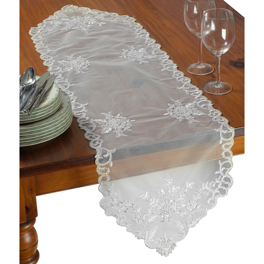 Violet Linen Orchid Decorative Embroidered Lace Table Runner