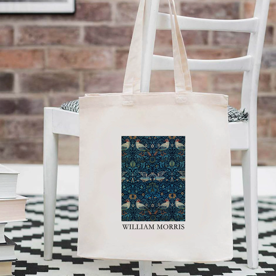 Mzshop - 100% Cotton Tote Bag William Morris Blue Birds Environment Friendly Classic Painting Art