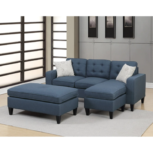 3 Piece Linen-Like Fabric Upholstered Sectional Sofa with Wood Legs