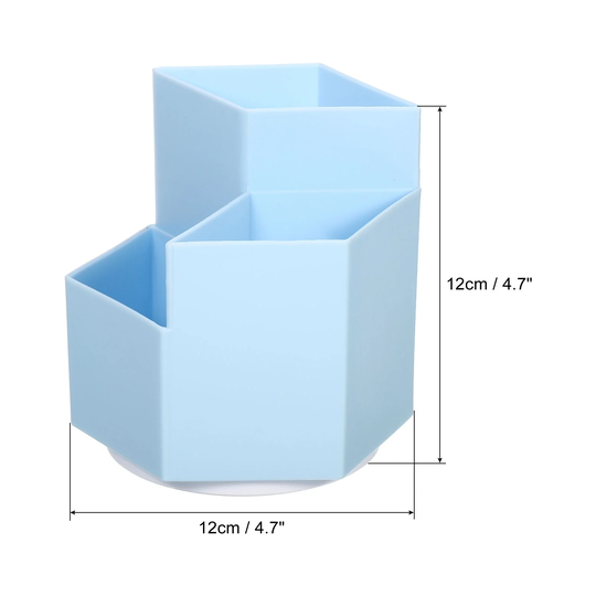 Pencil Holder Plastic 3 Slots 360 Degree Rotating Makeup Brush Pen Cup