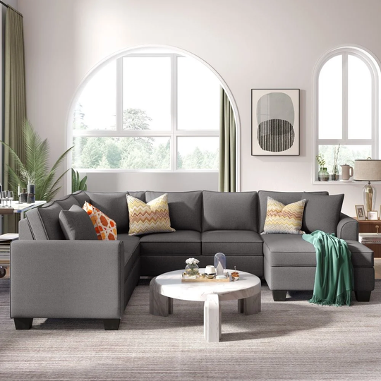 110*86" Sectional Sofa Upholstered Modern English Arm Classic U-shaped Sofa 3 Pillows Included