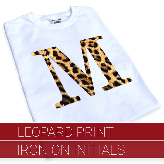 Iron On Leopard Print Initals, Vinyl, Create Your Own Tshirt, Animal Print, Name Letter, Serif