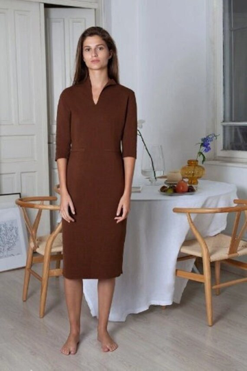 Brown Knit Dress, Pencil Sheath Cocktail Mother Of The Bride Wedding Guest Dress For Event, Office