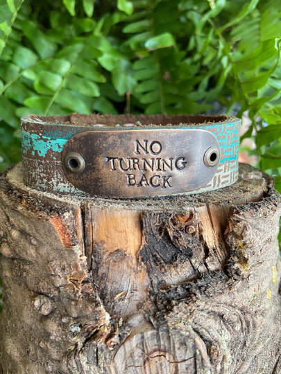 Leather Word Cuff-Lyrics From-I Have Decided To Follow Jesus-No Turning Back-Word Cuff-Weathered Leather-xl/xxl