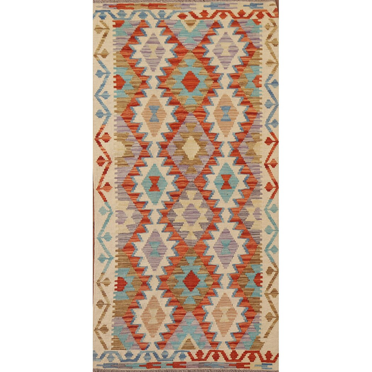 Colorful Kilim Oriental Area Rug Flat-weave Wool Carpet - 2'10" x 6'5"