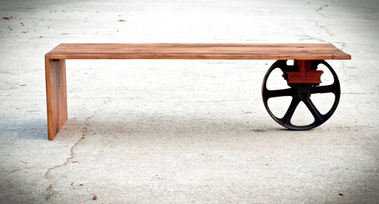 Wheeled Waterfall Coffee Table - Custom Furniture Industrial Wooden Hardwoods Reclaimed Wood Rustic Decor
