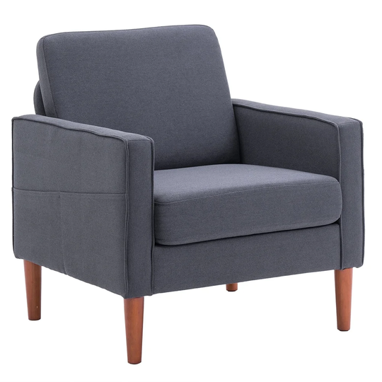 Linen Solid Wood Legs Single Seat - Concubine Solid Wood Frame Can Be Combined With Two-Seat and Three Seats Indoor Modular Sofa
