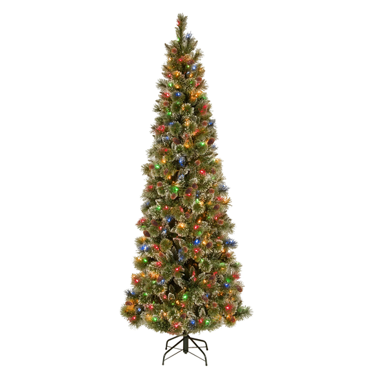 9-foot Glittering Pine Pencil Slim Tree with Multicolor Lights