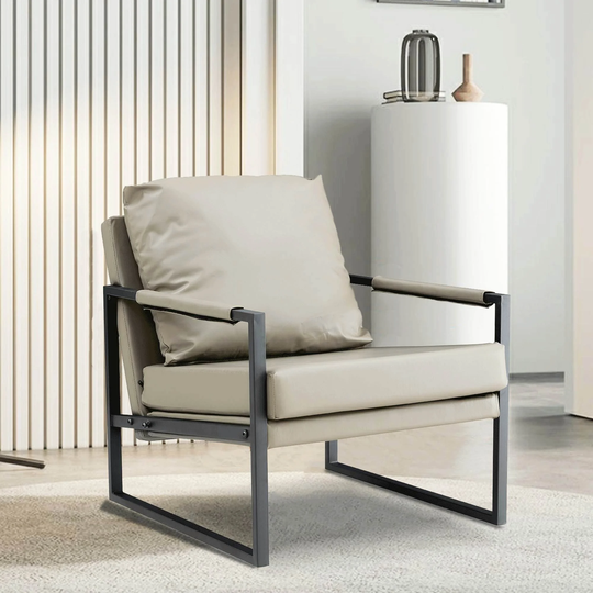 PU Leather Accent Arm Chair with Metal Padded Backrest and Seat Cushion Sofa Chairs