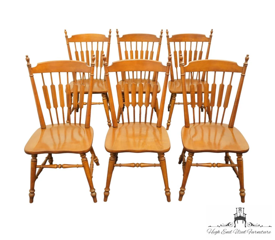 Set Of 6 Tell City Furniture Hard Rock Maple Colonial Style Cattail Back Dining Chairs