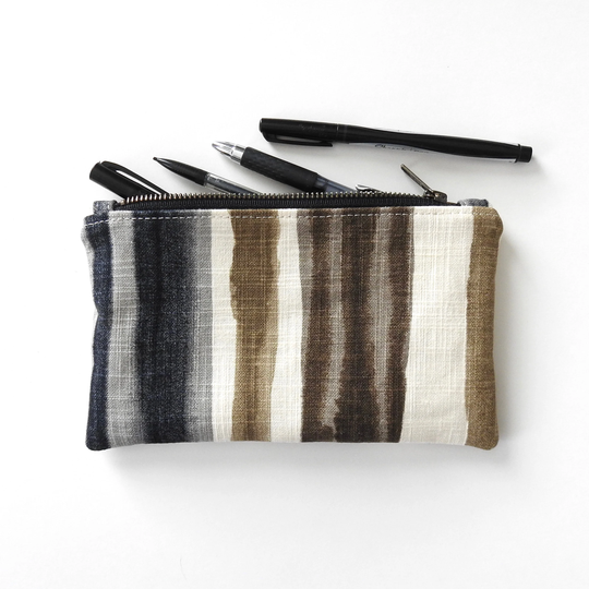 Linen Stripe Pencil Case, Medium Zipper Pouch