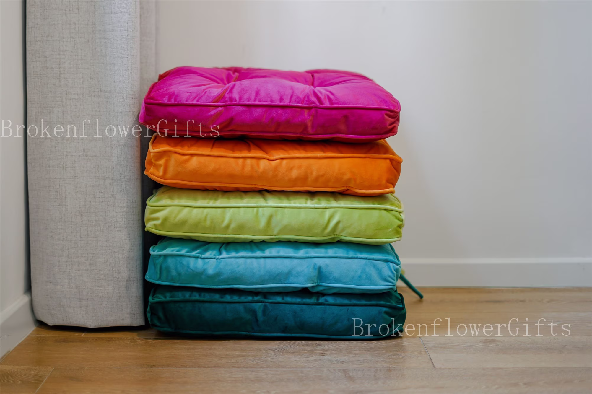Velvet Seat Cushion With Ties - Thick Pad Multi Color Floor Cushions Chair Tuft