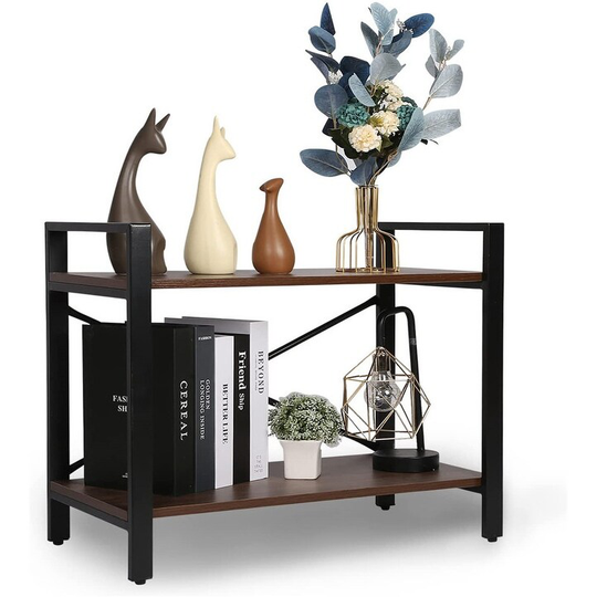 Rustic Brown Wood and Metal 2 Tier Frame Bookshelf with Open Shelves