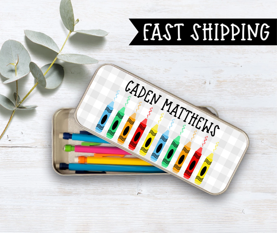 Personalized Pencil Box, Snack Back To School, Craft Supply Holder, Kids Tin Box