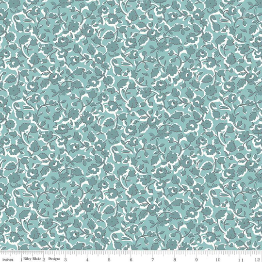 Clearance Stitch Grandma's Sofa C10922 Cottage - Riley Blake Designs Floral Flowers Blue Green Off White Quilting Cotton Fabric