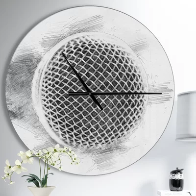 Microphone in Pencil Sketch - Modern wall clock