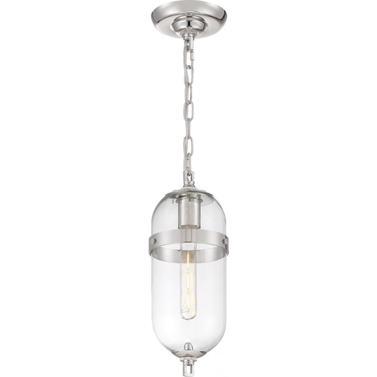 Fathom 1-Light Mini Pendant Fixture Polished Nickel with Clear Glass