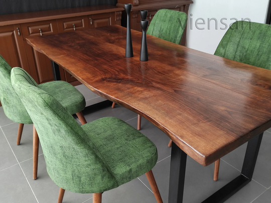 Kitchen Table, Wood Solid Dining Industrial Live Edge Office Desk, Table
