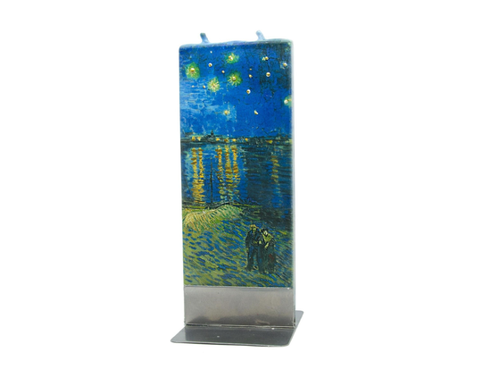 Hand Painted Flat Candle | Van Gogh Starry Night Over The Rhone Small Unique Gift Art Fine Shelf Décor