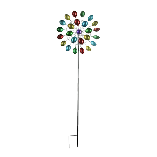 Colorful Anodized Finish Spoon Style Metal Wind Spinner Garden Stake - 65.75 X 19.75 X 8 inches