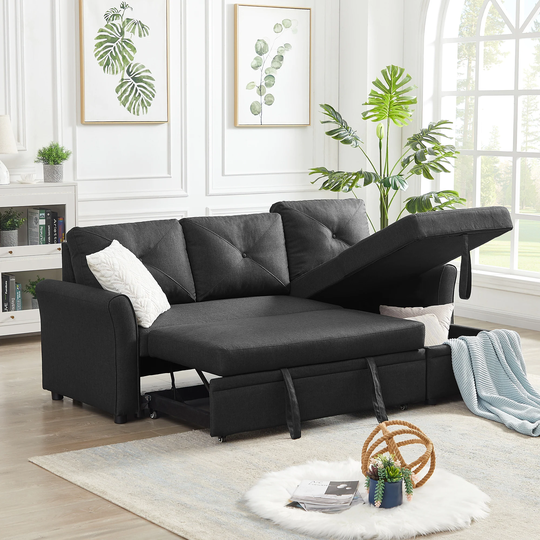 Modern 83" Pull Out Sleeper Sofa Reversible L-Shape 3 Seat Sectional Couch with Storage for Living Room Furniture Set