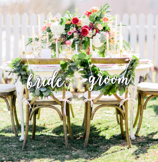 Bride & Groom Chair Signs - Sign Wedding- Wood Wedding Reception Signs Set