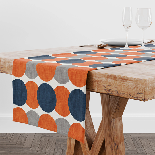 Burnt Orange Navy Table Runner | Mid Century Modern Decor Top Kitchen Dining Room