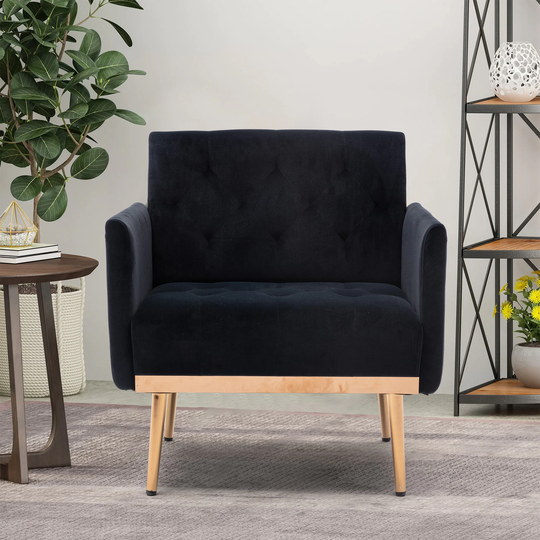 Comfortable Velvet Accent Chair, Modern Upholstered Leisure Single Sofa with Rose Golden Feet for Living Room Lounge Chair