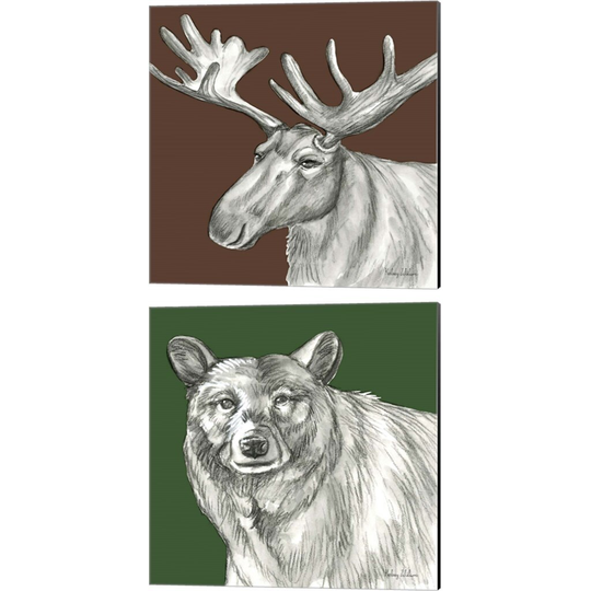 Kelsey Wilson 'Watercolor Pencil Forest Color (Moose & Bear)' Canvas Art (Set of 2)