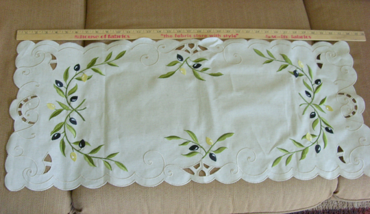 Linen Dresser Scarf Table Runner From Greece Embroidered With Olives & Branches 34" X 15"