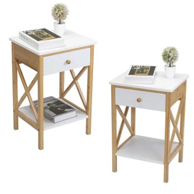 Nightstand With Drawer, Storage Shelf, X-Shape Frame, Side Table For Living Rooms, Bedrooms