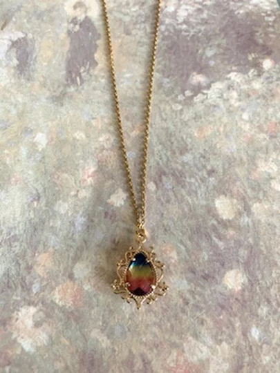 3 Color Stone Necklace, Crystal Pendant, Multi Crystal, Blue Pink Pendant