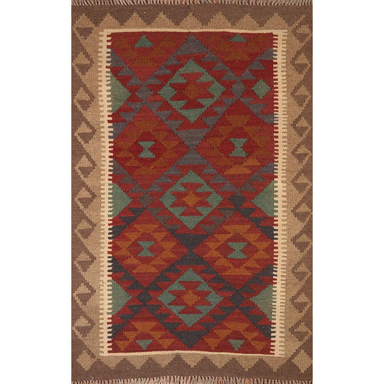 Multi-Color Reversible Kilim Oriental Area Rug Flat-weave Wool Carpet - 3'2" x 4'9"