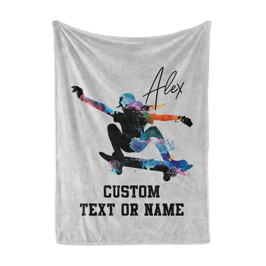 Skateboard, Skater Blanket With Your Name Or Custom Text. Three Sizes Available 30"x40", 50"x60" & 60"x80"