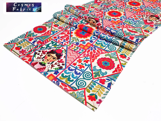 Ethnic Frida Pattern Table Runner, 16''x 55'' | 40x140cm Home Decor Digital Printed Polyester Fabrics Runner