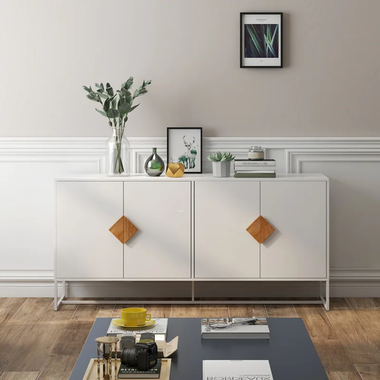 Solid wood handle design with 4 doors and double storage sideboard