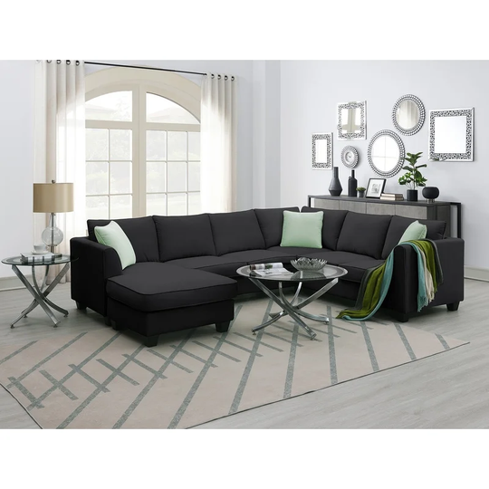 L Shape Modular Sectional Sofa 7 Seats with Ottoman and 3 Pillows