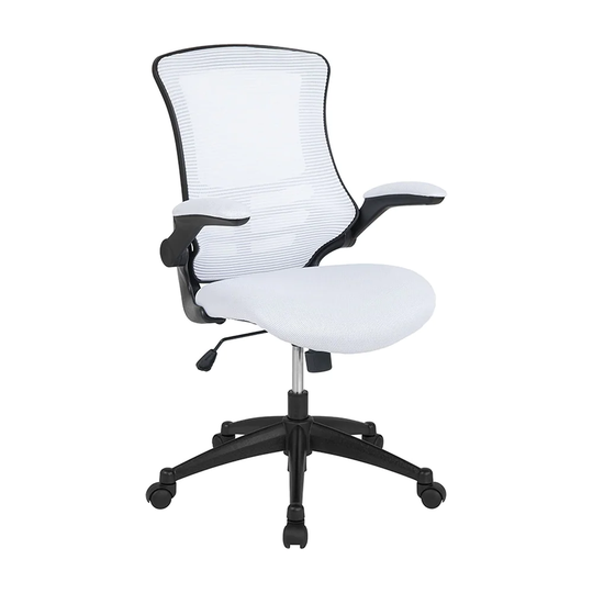 Offex Mid-Back Mesh Swivel Ergonomic Task Office Chair with Flip-Up Arms - White