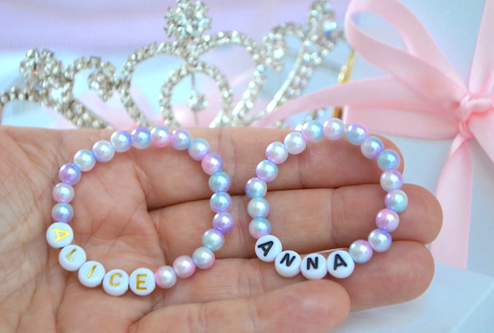 Pink Pearl Mermaid Baby Personalized Bracelet, Newborn Toddler Shower Gift, Gift For Girls, Rainbow Birthday Easter