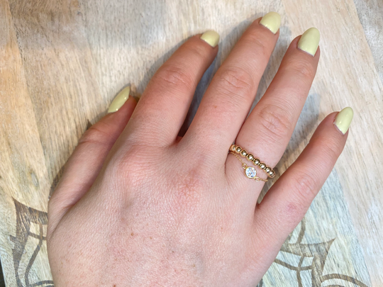 Gold Beaded Ring in 10K Or 14K - Stackable Rings Stretch